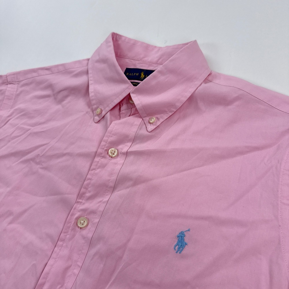 Ralph Lauren Mens Shirt Medium Pink Feather Weight Twill Button Down Preppy